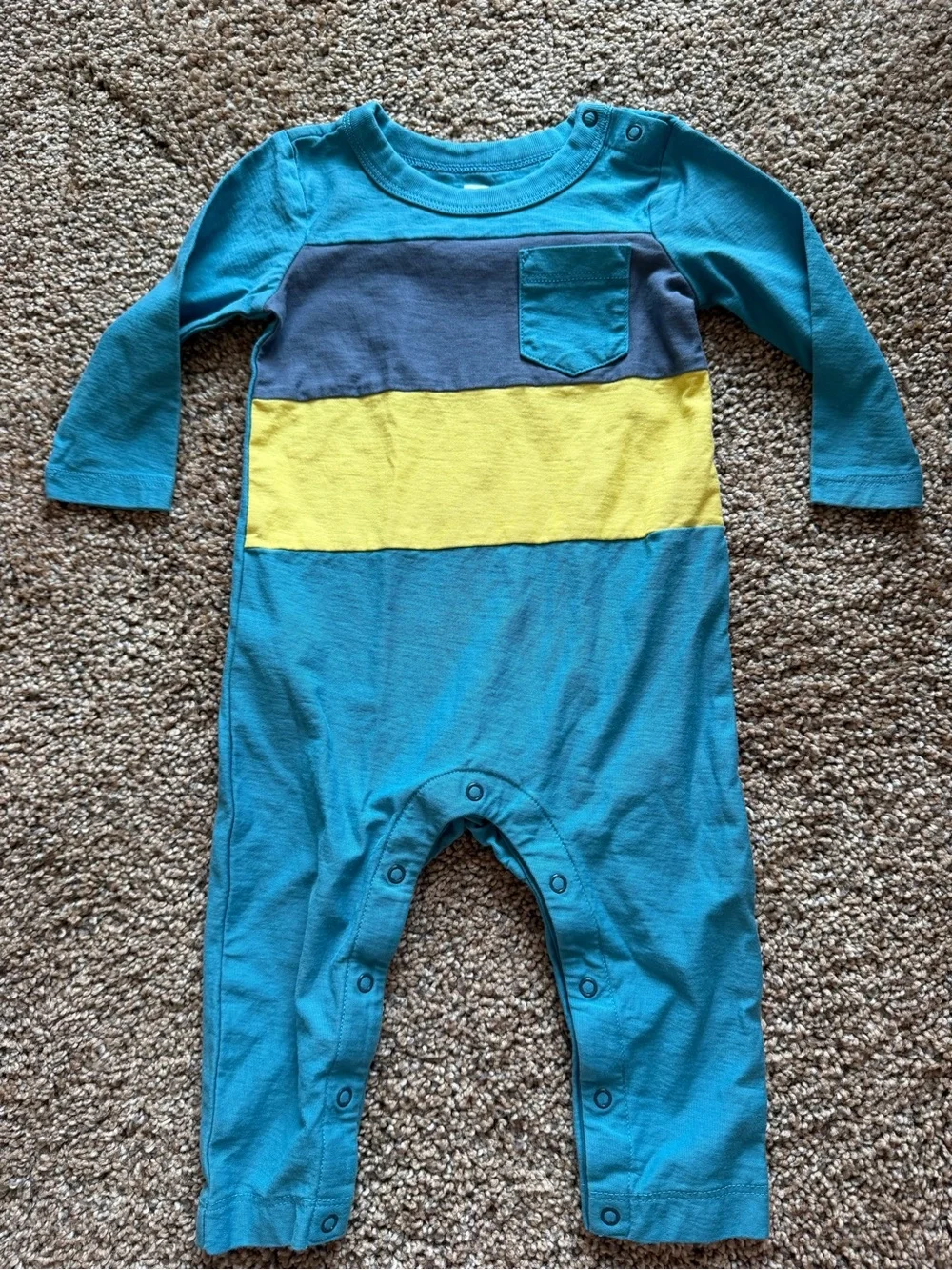 TEA COLLECTION Long Sleeve Pocket Baby Romper in Blue Stripe